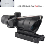 Tactical Hunting Rifle Scope Optic Sight Airsoft Green Red Fiber ACOG 4X32 with RMR Red Dot with Markings For Shooting HT6-0006