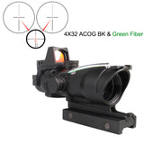 Tactical Hunting Rifle Scope Optic Sight Airsoft Green Red Fiber ACOG 4X32 with RMR Red Dot with Markings For Shooting HT6-0006