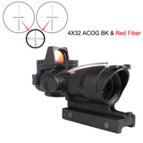 Tactical Hunting Rifle Scope Optic Sight Airsoft Green Red Fiber ACOG 4X32 with RMR Red Dot with Markings For Shooting HT6-0006